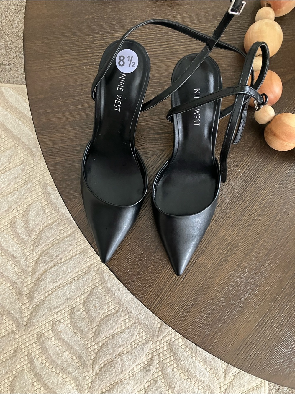 Nine West Black Pointed Toe Ankle Strap silver Heels 8 1/2